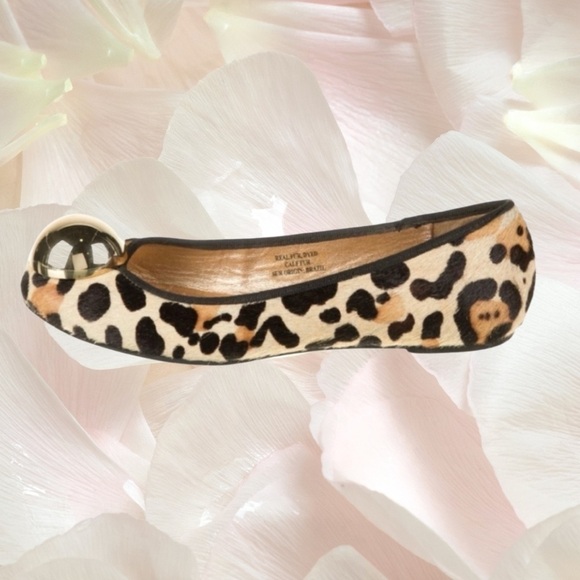 Kate Spade Leather and Calf Fur Animal Print Ballet Flats, 5M - Picture 1 of 9